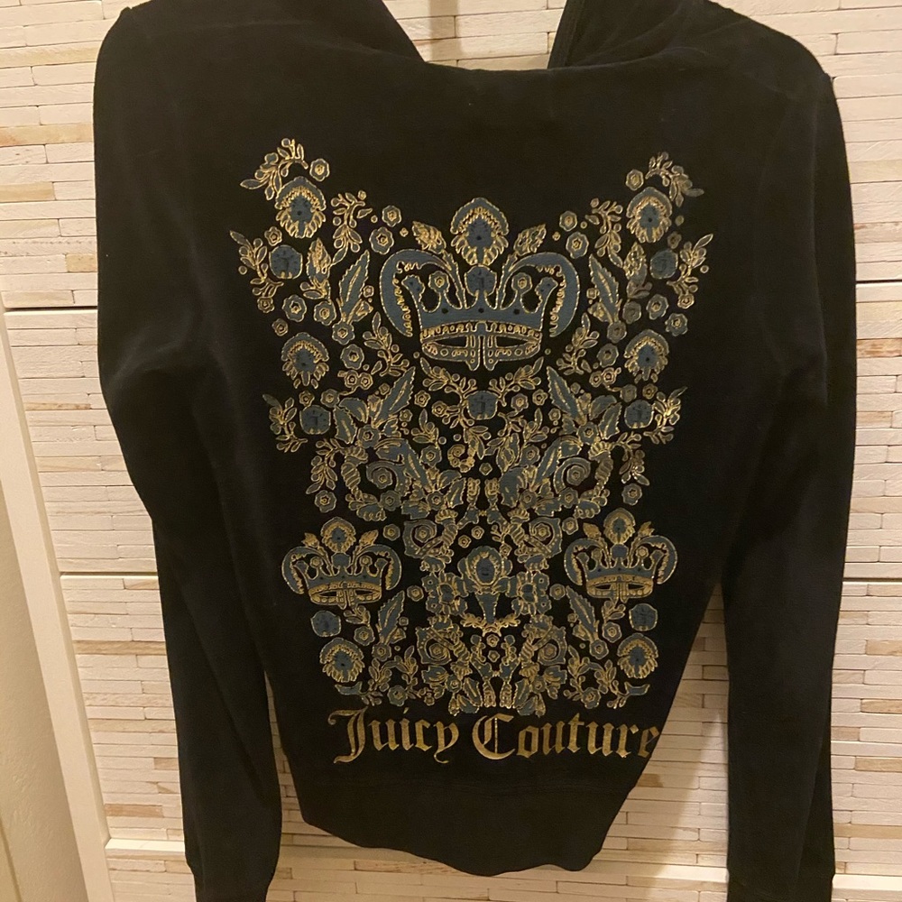 Juicy Couture Black Gold Velour Zip Hoodie Jacket
